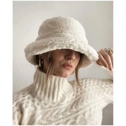 Chapeaux à large bord seau chapeau de laine d'agneau hiver femmes épaissir chaud couleur unie bassin casquettes mode coréenne pêcheur unisexe accessoires de plein air 231117