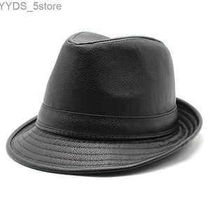 Chapeaux à bord large seau en cuir fedora chapeau denim rétro a réglable panama hiver trilby féminin court gentleman yq240407