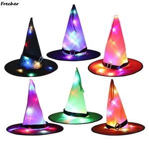 Chapeaux à large bord seau LED éclairage sorcière brillant Halloween décoration maison jardin cour arbre tentures chapeau fête lumière chapeau casquettes mignon coiffure 231122