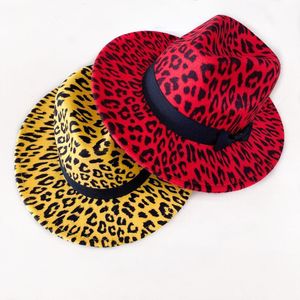 Sombreros de ala ancha Cubo Leopardprint Fedora Hat Twocolor Cinturón Accesorios Panamá Fieltro Damas Jazz Iglesia Hombres 230825