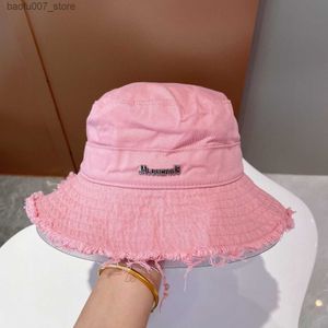 Brede rand hoeden emmer luxe emmer hoed rand hoeden ontwerper strand zonbescherming cap heren dames canvas denim bassin zomer hoed met verstelbare kinband hatq240403