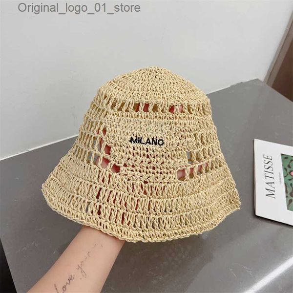 Wide Brim Hats Bucket Luxury Designer Sunny Straw Hat Fabriqué à la main avec des lettres brodées adaptées au voyage de plage décontracté Summer Q240408