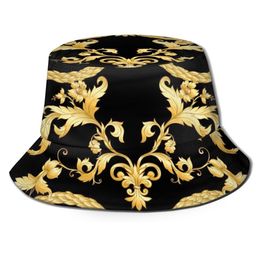 Chapeaux à large bord seau motif floral de luxe fleurs d'or pêcheurs chapeau femmes mode randonnée d'été pour filles dames en plein air soleil Dr DH38V