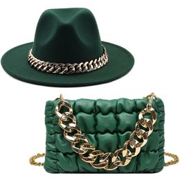 Brede rand hoeden bucket luxe meisje wollen ketting fedora oversized accessoire tas voor vrouwen plat top tweedelige set 221205