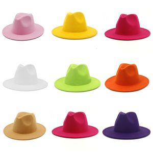 Wide Brim Hats Bucket men fedora unisex solid color hat womens 21color wide brim jazz top autumn winter British retro Panama 230808