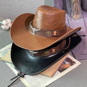 Chapeaux à large bord seau chapeaux de casquette pour hommes pour hommes chapeau de cow-girl faux cuir cowboy accessoires occidentaux gentleman luxe femme jazz 230907