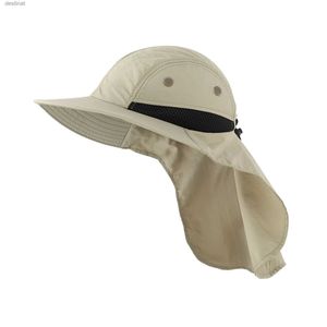 Brede rand hoeden emmer heren mesh flap verstelbare zomer zonbescherming hoed lichtgewicht ademende outdoor visserij cap chapeus de soll231220