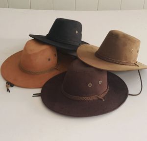 Chapeaux à large bord seau hommes été chapeau de soleil couleur unie cool western cowboy plaine ed casquette grande corde chevalier 230919