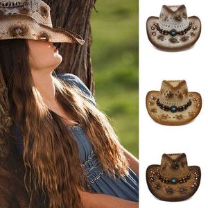 Large Brim Chapeaux Seau Hommes Femmes Str Western Cowboy Sunhat Casquettes D'été Sombrero Voyage Sunbonnet En Plein Air Plage Taille US 7 1/4 UK L 240319