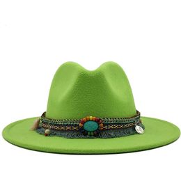 Brede rand hoeden emmer mannen dames wol vilt fedora panama hoed met riem gesp jazz trilby cap feest formele top in roze zwart xl 230821