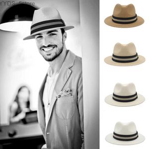 Wide Brim Hats Bucket Mens and Womens Soft Str Panama Hat Summer Fedora Middle Sunhats trilby Caps Street Beach Travel Sombrero Taille US 7 1/4 UK L YQ240407