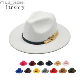 Brede rand hoeden emmer heren fedora hoed speciaal vilt met dames retro trilby wol warme jazz chapeau feutre panaman yq240407
