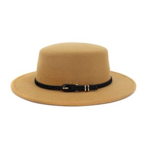 Sombreros de ala ancha Cubo Sombrero de lana con tapa plana para hombre en otoño e invierno Moda británica Elegancia Flatbrimmed Camello rojo Unisex Algodón Exterior 230808