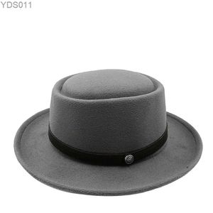 Brede rand emmer heren brede fedora hoed varkensvlees taart hamburger jazz riem panama gangster gentleman yq240403