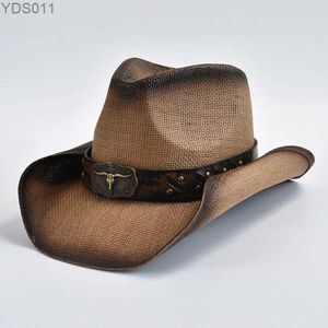 Brede rand hoeden emmer heren dames Vintage Str westerse cowboyhoed zomer Panama strand zon gentleman Lady Cowgirl Jazz 240319