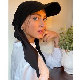 Brede rand hoeden emmer moslim hijab tulband hoed voor vrouwen meisjes honkbal pet zonnebrandcarf sjaalsdoek vaste kleur mode zachte sjaals 230515