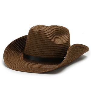 Large bord chapeaux seau paille naturelle cowboy chapeau femmes hommes tissage à la main pour dame été western sombrero hombre sauveteur 231005