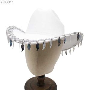 Large Brim Chapeaux Seau Nouvelle Mode Gland Femmes Western Cowboy Chapeau Blanc Scène Performance Mariée Lady Cowgirl Fedora Party Hommes Élégant Feutre 240319