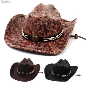 Brede Rand Hoeden Emmer Nieuw Kunstleer Western Cowboy Voor Mannen Vintage Cowgirl Mode Ridder Hoed Retro Gentleman Jazz Grasland Gebogen 240319