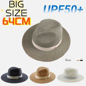 Larges chapeaux à bord large nouveau grand chapeau de paille en pin pliable pliable plus haut de jazz pour hommes avec dimensions de la protection solaire 61 à 64 cm et de Sunshade Q240427