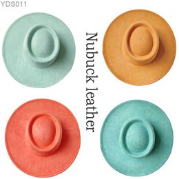 Larges chapeaux à bord large nouveau noisette en cuir nubuck mens Fedorahat et femmes rond haut bord vintage panama chapeau yq240403