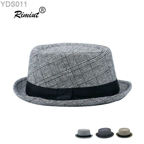 Cubo de sombreros de borde ancho Nuevo primavera/verano Vintage Vintage y hombre Fedoras Top Jazz Hat a cuadros Adultos Bolos Classic Capeea YQ240403