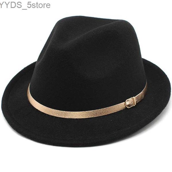 Cubo de sombreros de borde ancho Nuevo vintage para hombre de lana fiel fedora sombrero de jazz negro trilby panamá gabantal gángster chapeau yq240407