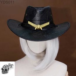 Chapeaux à large bord seau OW Ashe Cosplay perruque de cheveux Western Cowboy jeu Anime accessoires boucles d'oreilles clip d'oreille 240319