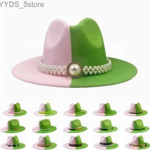 Larges chapeaux de ruine Bucket Pearl Band Fedora Womens chapeau deux tons en feutre Summer Panama Vintage British Style Trilby Party Officiel YQ240407