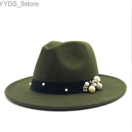 Wide Brim Hats Bucket Pearl Fedora Mens Vintage Jazz Hat Fashion Star Wool Belt Unisexe Black Bowling Ball Trilby Chapeu YQ240407