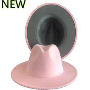 Brede rand hoeden emmer roze grijsbodem Fedora hoed breedgerande Panama vilt heren jazz kerk top dames heren 230825