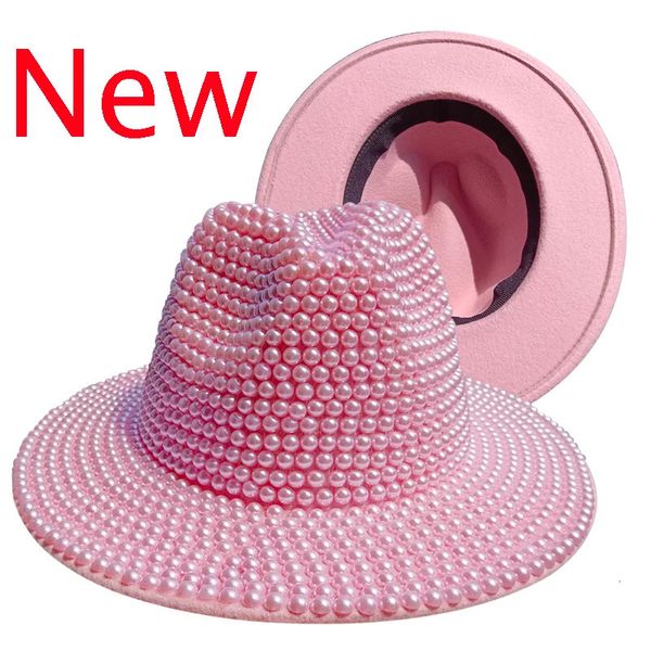 Chapeaux à large bord seau rose perle fedora chapeau Panama hommes jazz fête scène performance femmes 231027