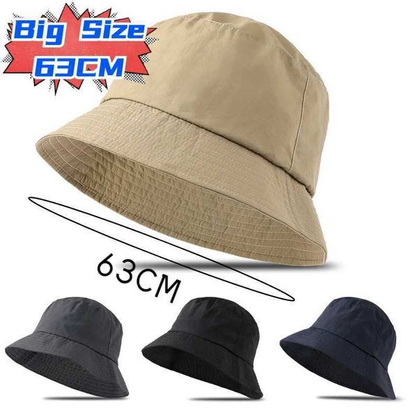 Hates de borde ancho Cubo de talla grande de 63 cm Cubo de cubo de hombres Big Beat Big Sun Womens White Fisherman Summer Panamá 56-58 cm 60-63cm Q240403