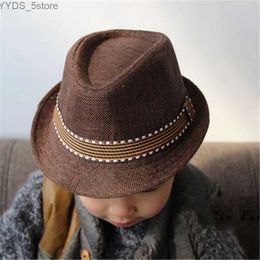 Wide Brim Hats Bucket Retro Boys and Girls Baby Curled Trilby Fedora Clip Crown Jazz Childrens Short YQ240407