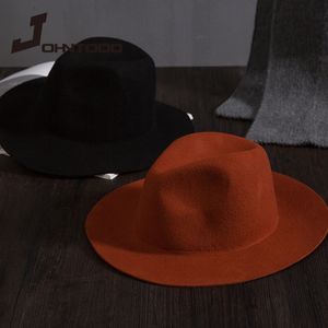 Chapeaux à large bord seau rétro classique feutre chapeau de jazz fedora avec grand bord Panama pour femmes hommes noir rouge haut Mesdames imitation laine casquette 230808