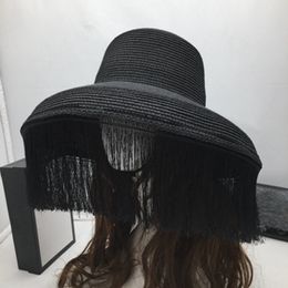 Sombreros de ala ancha Cubo Sombreros retro Borla negra Escenario Grandes aleros Sol femenino Desfile de moda Poco y misterio de la cara 230106