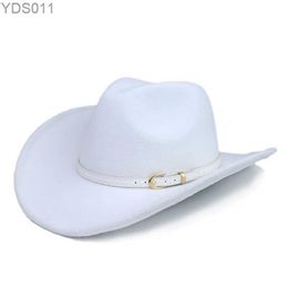 Large Brim Chapeaux Seau Rétro Simple Ceinture En Cuir Blanc Bande Femmes Hommes / Enfant Enfant Laine Chaud Cowboy Western Chapeau Cowgirl Cap (54-57-61cm 240319