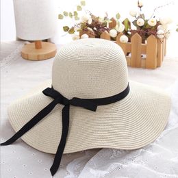 Sombreros de ala ancha cubo simple plegable flexible niñas paja sol playa mujeres verano protección UV gorra de viaje señora mujer 230424