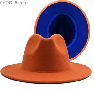 Bélans à bord large seau simple orange extérieur intérieur intérieur en feutre de jazz fedora Fedora avec fine boucle pour hommes