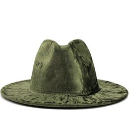 Chapeaux à large bord Seau Simple Femmes Hommes Or velours Fedora Chapeau Gentleman Dame Élégante Hiver Automne Jazz Église Panama Sombrero Cap 56 58CM 230615