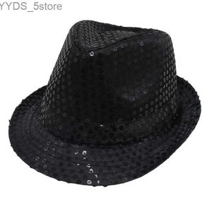 Wide Brim Hats seau étincelante décoration de paillettes Fedora chapeau de scène robe de danse Performance femme trilby fête des vacances en vente en gros jazz top yq240407