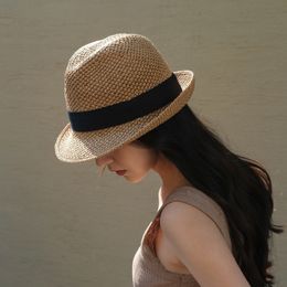 Brede rand hoeden emmer lente en zomer retro heren dames Britse stijl handgemaakte gehaakte zonnescherm jazzhoed volwassen bowler starter cap 230907