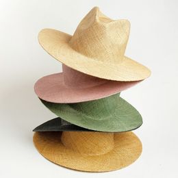 Chapeaux à large bord seau paille Fedora chapeau fine tresse herbe été pour femmes mode jazz plage Panama 230831