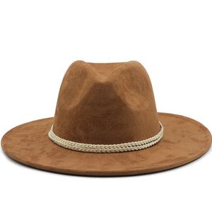 Chapeaux à large bord seau en daim Fedora pour femmes 8 cm Panama Western Cowboy chapeau hiver Jazz église Sombrero casquettes 231208