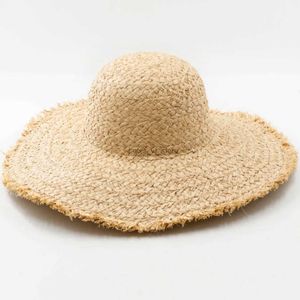 Large Brim Chapeaux Seau Été Frangé Paille Pour Multicolor Naturel Raphia En Plein Air Plage Vacances Chapeau De Soleil Casual Couleur Unie Panama H240330