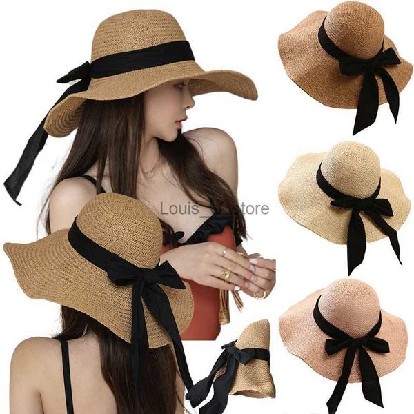 Chapeaux à large bord seau été simple soleil pour fille vacances plage dôme Panama chapeau de paille casquette femme pliable portable ombre H240330