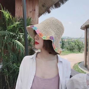 Wide Brim Hats Bucket Summer Paille Chapeau Fleur Fleur Sun pliable Panama CAP UV Fishing Vacation Beach Q240403