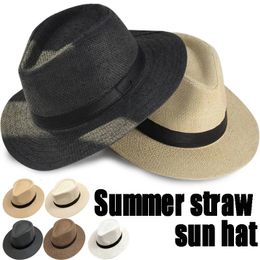 Large bord chapeaux seau été crème solaire tissé à la main paille chapeau de soleil plage vacances Panama Jazz hommes femmes Hawaii décontracté parasol Gangster casquette 231016