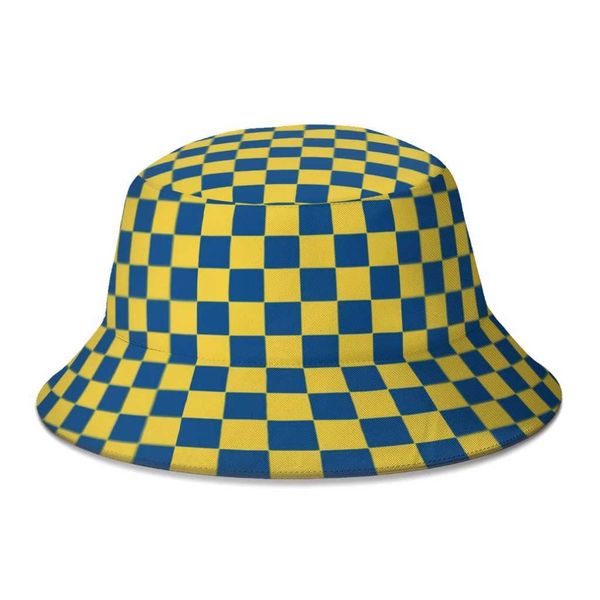 Largeurs chapeaux Bodet Summer Unisexe Harajuku Chapeau de combat Jaune et bleu plaid homme pêcheur de rue Panama Gorros pour Bob Q240403