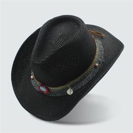 Chapeaux larges chapeaux seau été femmes hommes creux western cowboy chapeau pour gentleman mot cowgirl jazz casquette paille plage soleil avec travail manuel 230907